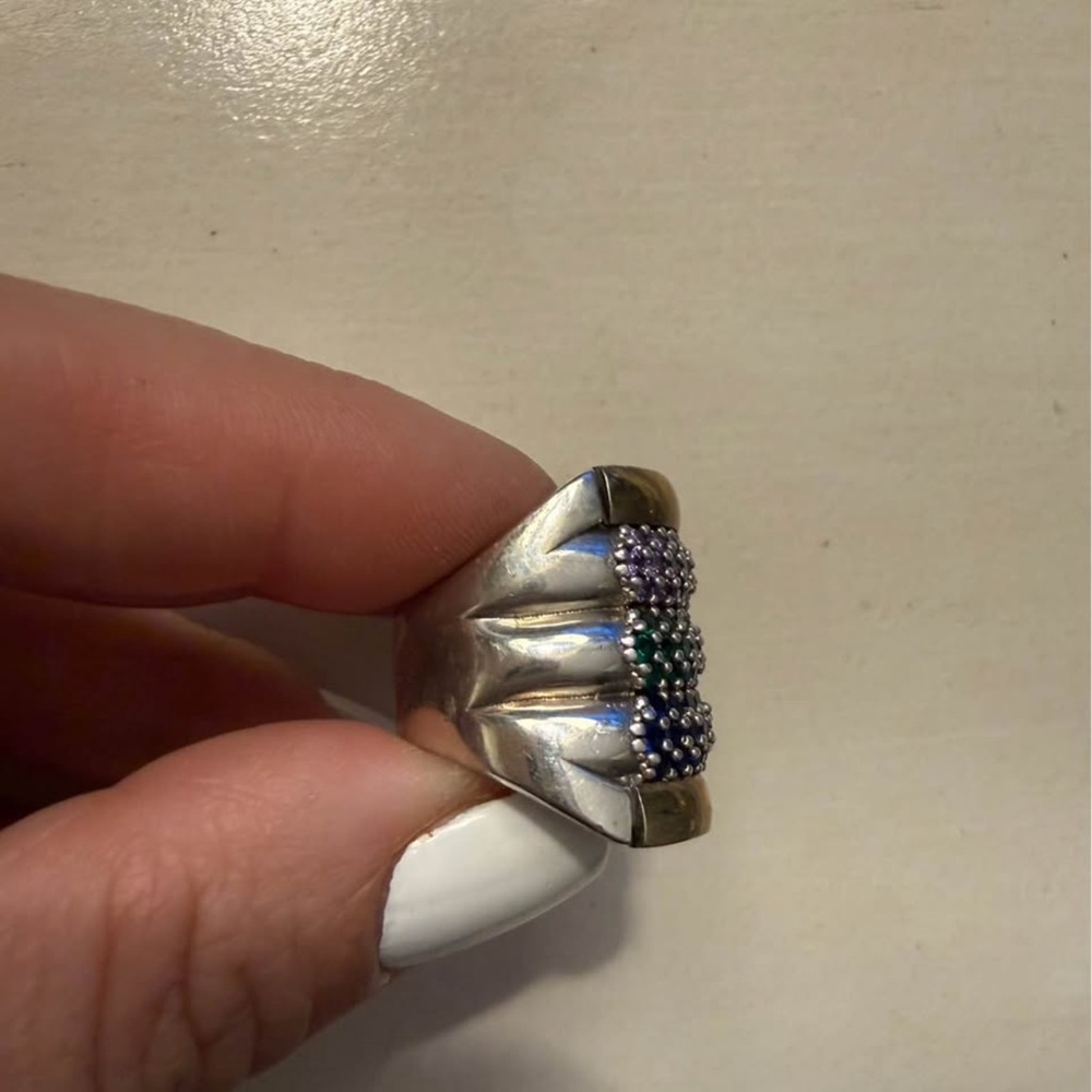 Gold-Edged Triple Pave Stackable Ring In Green, B… - image 4